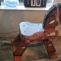 Vintage Hand Painted Wooden Rocking Horse Sit On Ride Flowers 