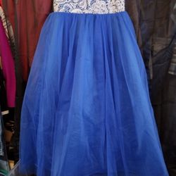 Girls Formal Dress Sleeveless Princess Dress Blue And White Lace Overlay