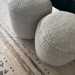 Matching Knit Poufs / Ottoman Set – Neutral light gray – Excellent Condition