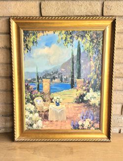 Allayn Steven's Painting 'Countryside Terrace' Giclee On Board Framed & Signed. 32" X 28".