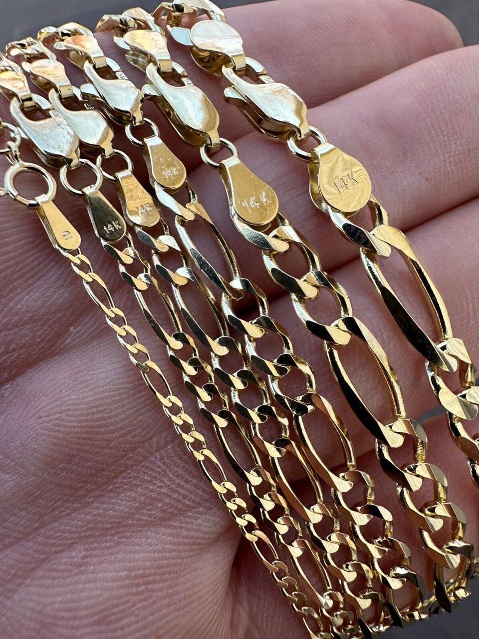 *MUST READ DESCRIPTION FIRST* Solid 14k Yellow Gold Figaro Link Chain 16-20"Length 2mm-3.8mm Width