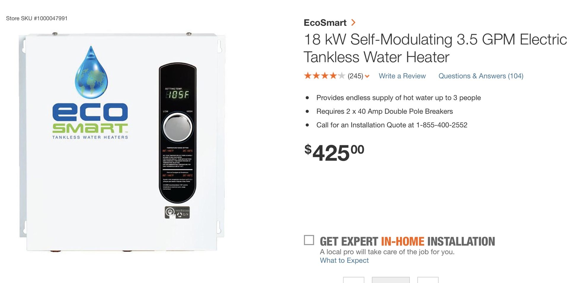 NEW Eco Smart Eco 18 Electric Tankless Water Heater