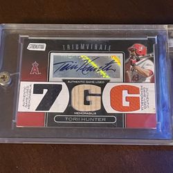 Angels Torii Hunter Game Used Memorabilia Autographed Baseball Card 