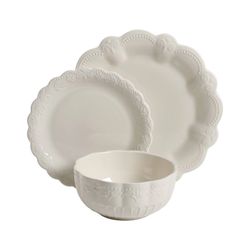 The Pioneer Woman Toni 24-Piece Stoneware Plates & Bowls Dinnerware Set, Linen