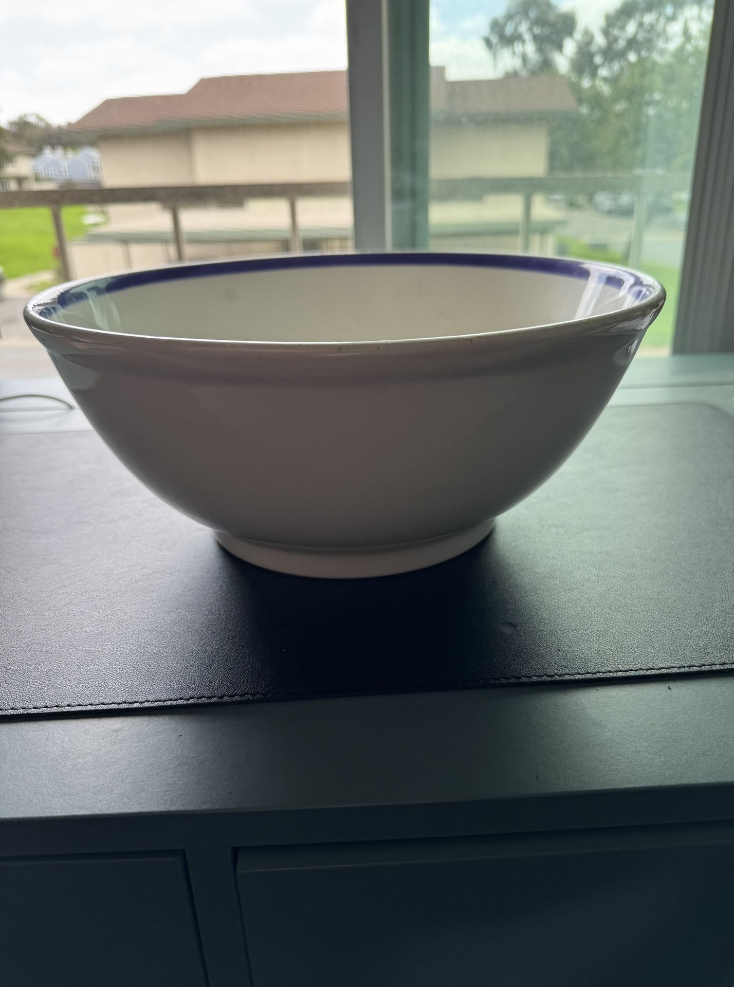 Big 5” X 12” Kitchen Fruit Bowl. Deep and Wide. White & Blue. Made in Italy