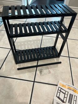 Black 3-Tier Slatted Wood Shelf Rack