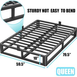 Firpeesy Upgrade Anti Bending and Round Corner Legs 10 inch Metal Queen Bed Frame 3500 LBS Heavy Steel Slats Support Platform Bed Frames No Box Spring