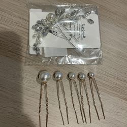 Wedding Bride Gold Pearl Hair Pins And Barette