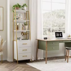 Bookshelf with 3 Wooden Drawers, Industrial Bookcase with 4 Tiers Open Storage Shelves, Tall Nightstand, Display Shelf