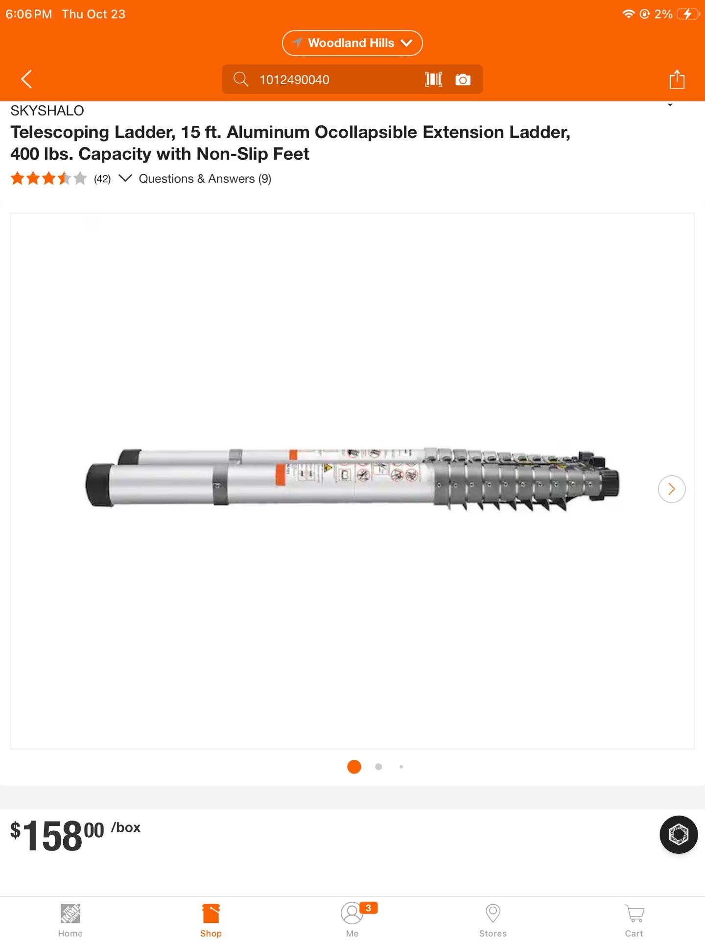 Telescoping Ladder, 15 ft. Aluminum Ocollapsible Extension Ladder With Non Slip Feet