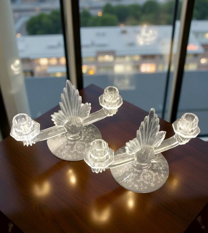 Set of 2 Fostoria Art Deco Candleholders 