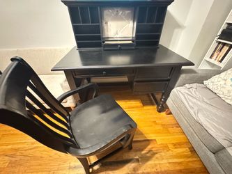 Black Wood Desk with Hutch and Chair
