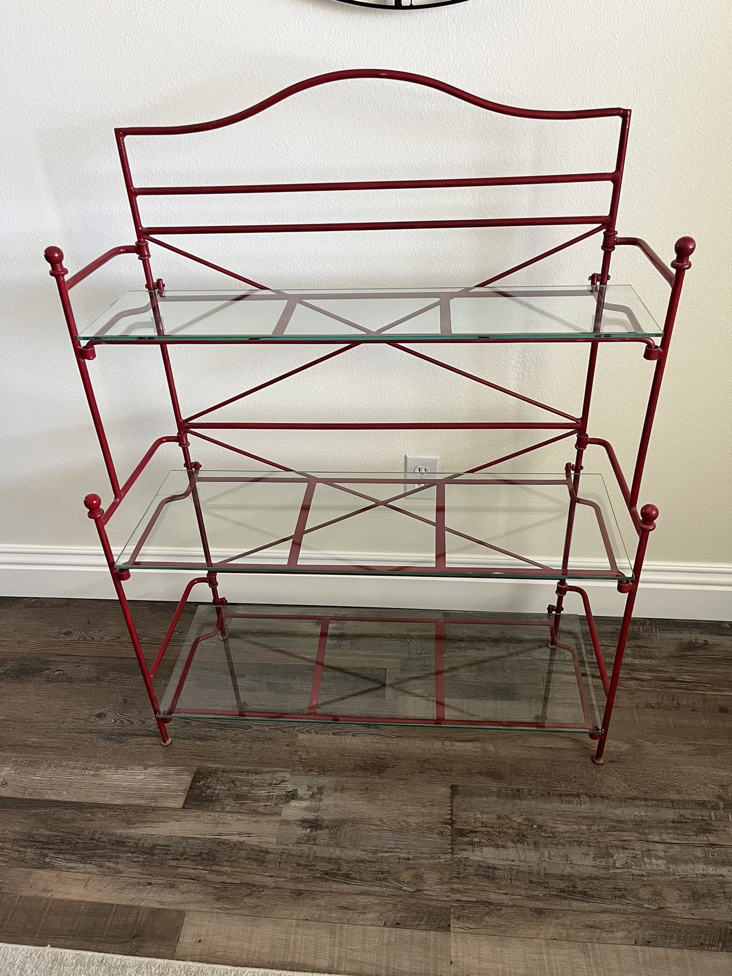 Vintage Metal Bakers Rack 3 Shelves Red