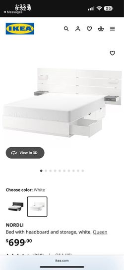 QUEEN SIZE ALL WHITE HEADBOARD AND FRAME WITH STORAGE UNITS