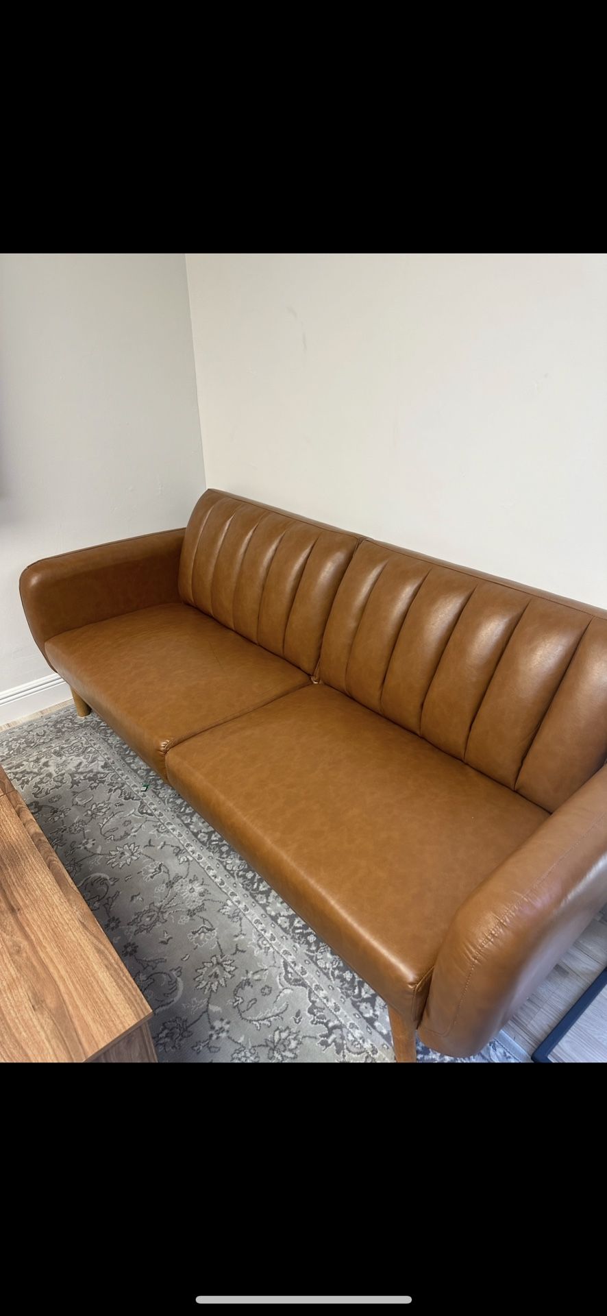 82” Futon Sofa Bed In Faux Leather