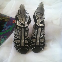 Black and white heels