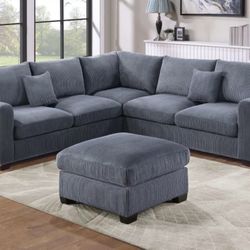 Corduroy Sectional Sofa With Ottoman