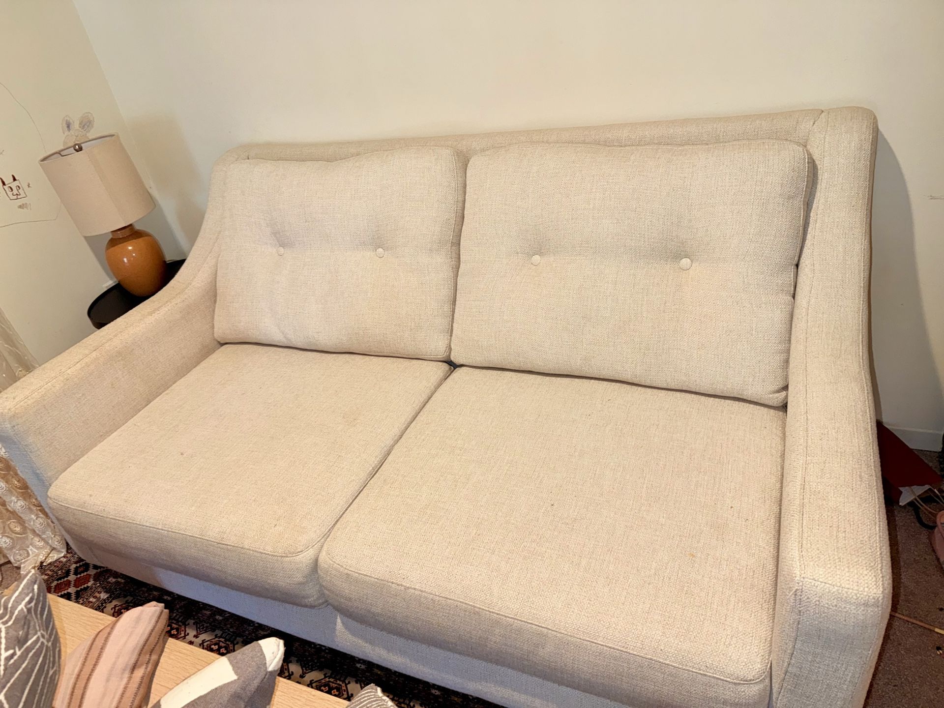 Mid-Century Modern Living Room Set – 3-Seater Sofa & 2-Seater Loveseat (Oatmeal)
