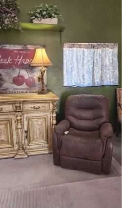 Brown Leather Power Lift Recliner Chair