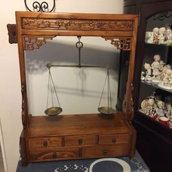 Reduced 50%..!! Antique Chinese Apothecary Balance Scale Stand W/ 5 Drawers