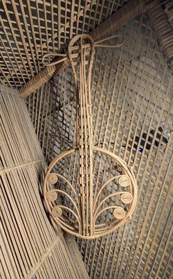 Vintage Boho Rattan Banjo/Guitar Decorative Wall Hanging Piece