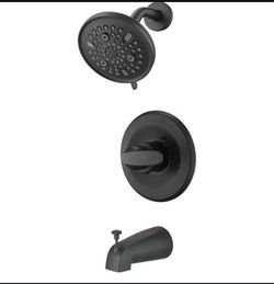 Replacement Bathtub Faucet Trim Kit for 1300/1400 Series, 9-Setting High Pressure 5.5" Round Rain Shower Head& Handle Set, Matte Black(Valve& Catridge