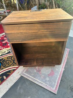 New Nightstand with Charging Station, Wide Wood Side Table with Large Drawer & Open Storage, End Table for Bedroom, Curved Profile Design Night St