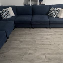 Six Piece Blue Sectional Couch