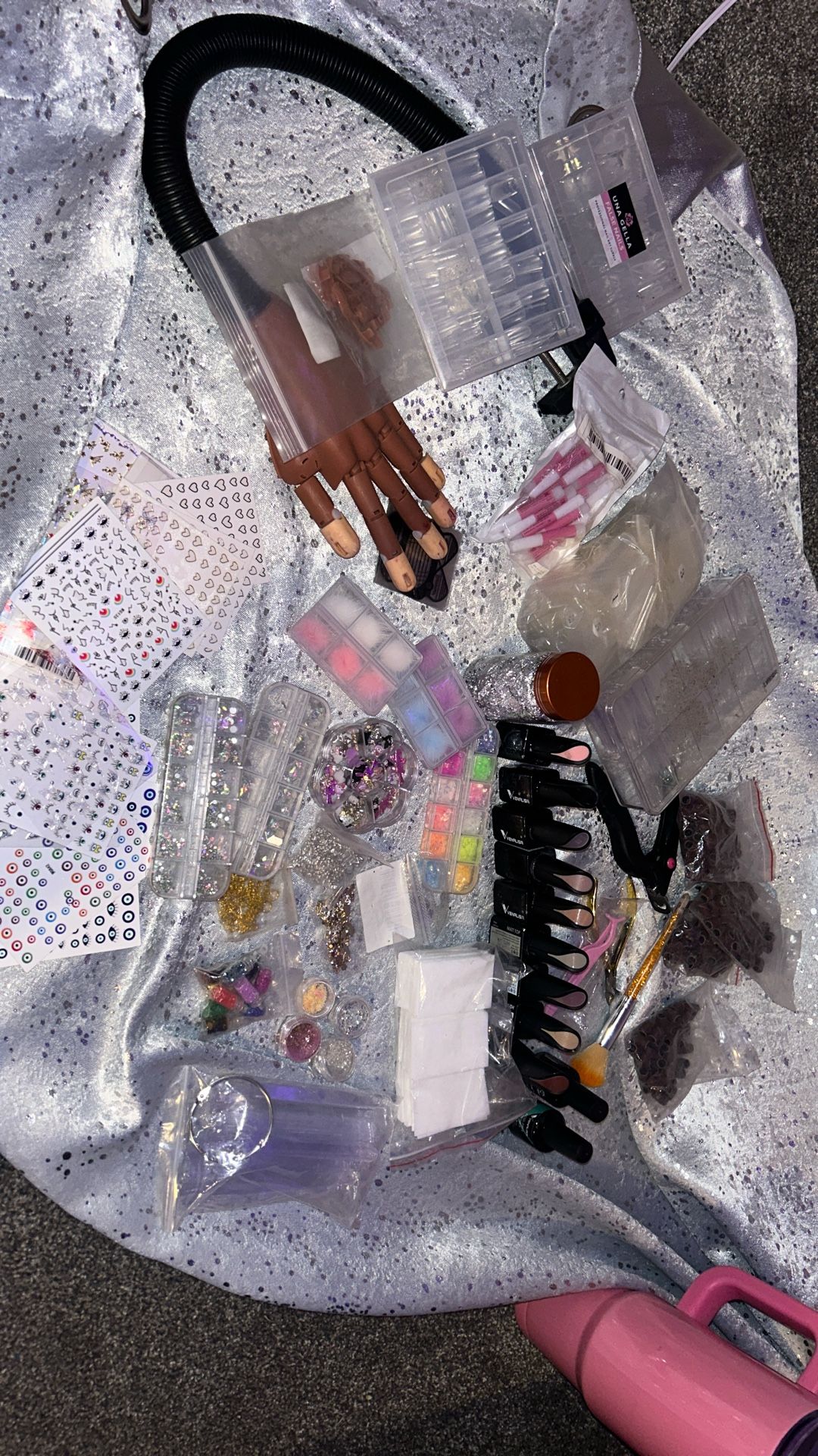 Whole Bunch Of Nail Stuff Gel X And Acrylic Tips With Some Gel Polishes And Practice Hand 