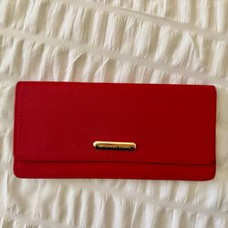 Michael Kors Red Saffiano Continental Wallet with gold logo