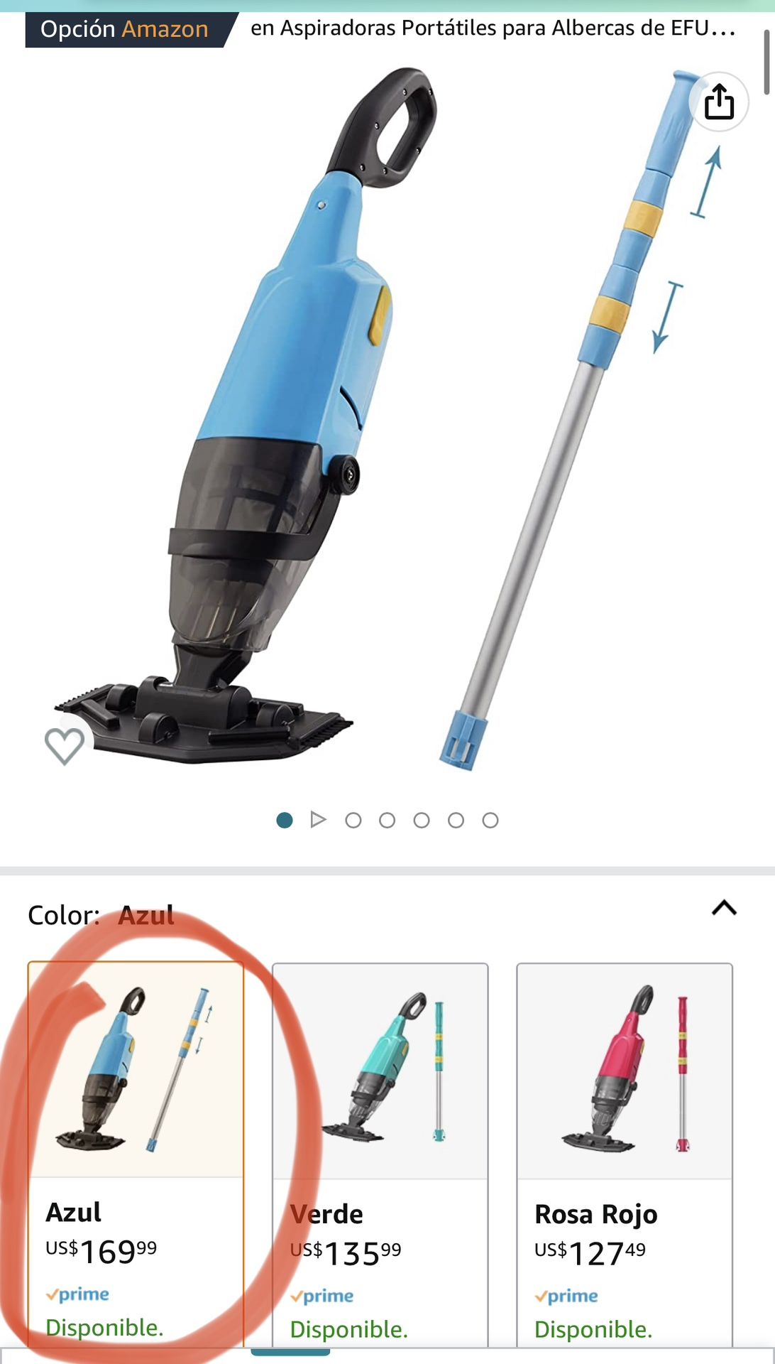 Efurden Aspiradora de piscina de mano, limpiador de piscina recargable con tiempo de funcionamiento de hasta 60 minutos, ideal para piscinas sobre el