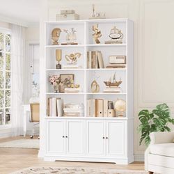 73'' Tall Bookcase, 6-Tier 8 Cubes Display Bookshelf, 4 Doors Double Row Bookcase for Living Room Home Office, White