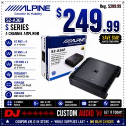 Alpine S Series Compact 4 Ch Power Amplifier Variable High/Low PassFilters S2-A36F 🚨 Payment Options Available 🚨 No Credit Needed 🚨