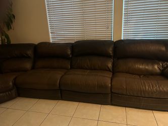 L shape Couch Brown Leather.
