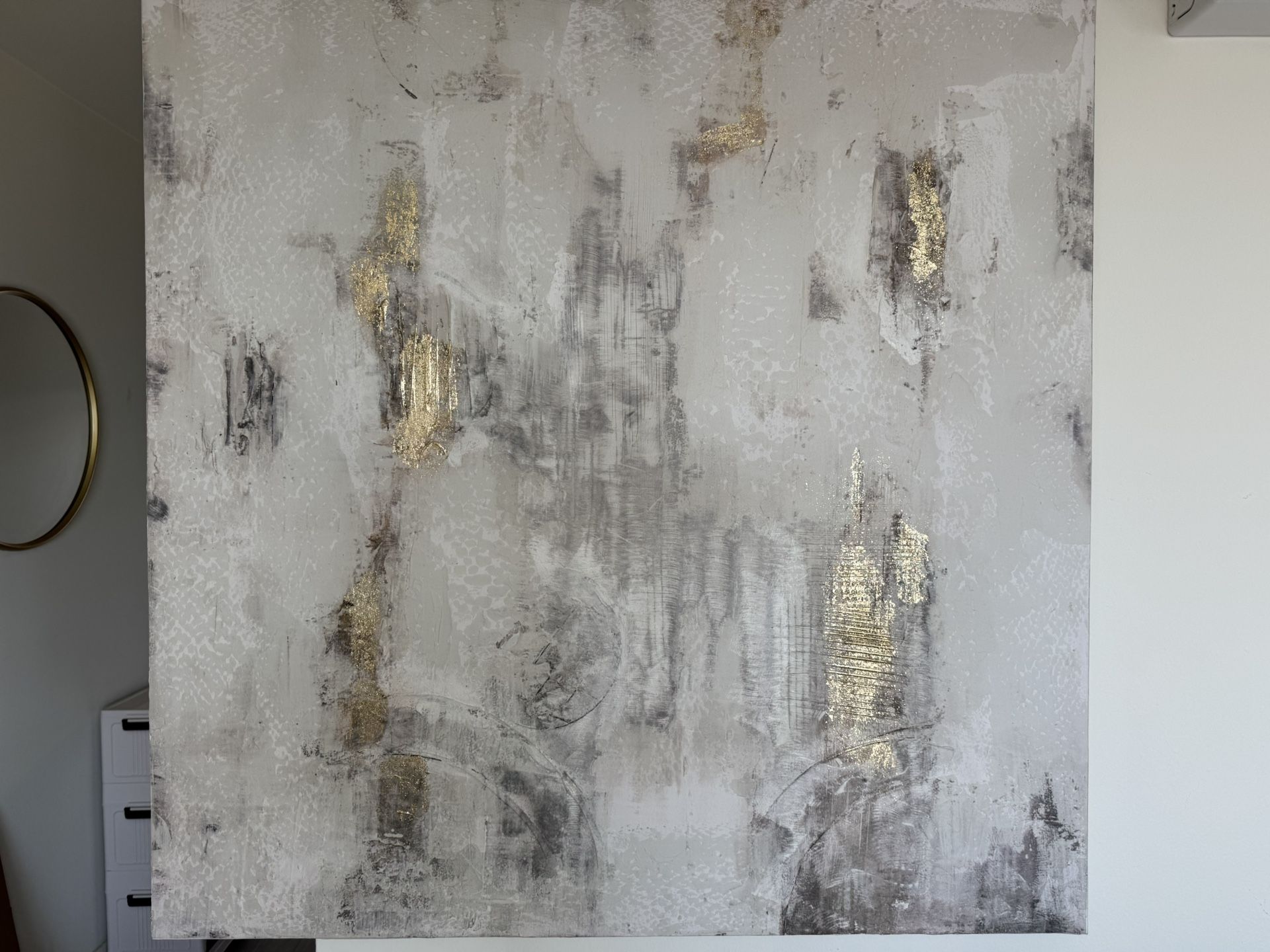 Large White And Gilded Painting 40” X 40”