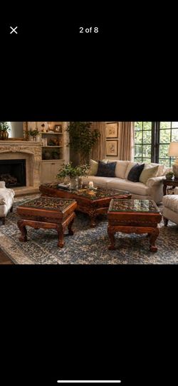 Hand carved 3 piece coffee table & end tables