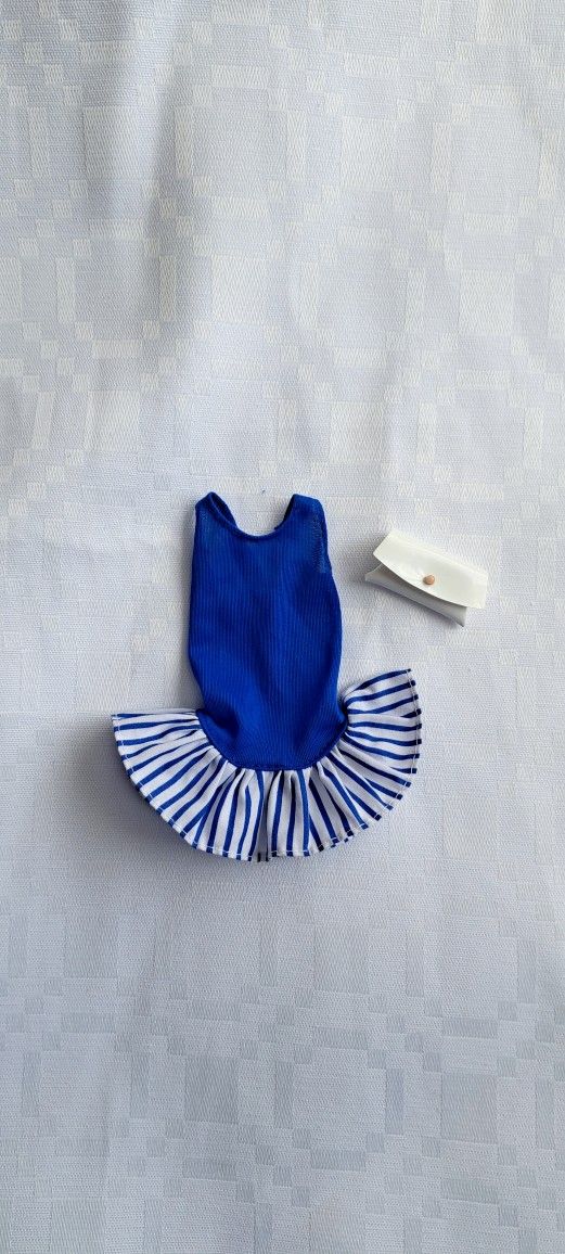 1990 Barbie Doll Fashion Finds Blue and White Striped Dress And White Purse 
