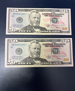 Two Sequential Star Notes $50 Dollars Bills - Series 2021 Lot#3