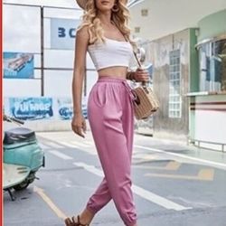 💯 Rayon Artificial Silk Drawstring Pants Jogger Elastic Waist Ankle Deep Pink Size Sz Women Medium M 8 10 New NIB