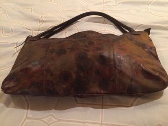 Large brown leather bag floral Maurizio Taiuti
