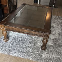 Solid Wood Glass Top Mahogany Coffee Table 