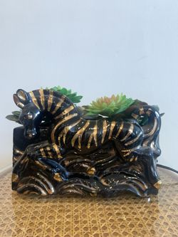 Midcentury Ceramic Zebra Planter Lamp