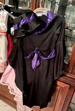 Witch Halloween Costume - Black with Purple Velvet Trim, Sequin Edging - Dress & Hat