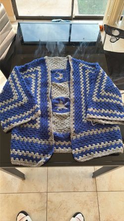 Men’s hand made blue and grey cardigan