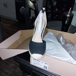 Justfab Natural Black Wedge. Size 9