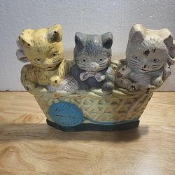 3 cats in a basketball of yarn