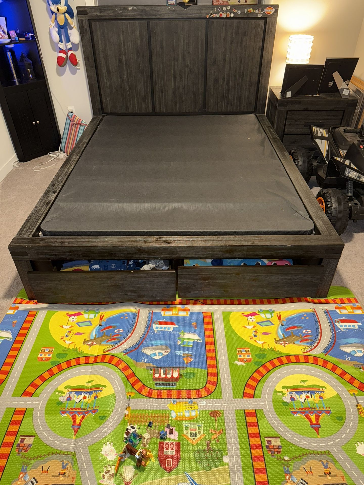 Modern Wood Full/Queen Bed Frame with Storage – Includes Box Spring & Matching Nightstand