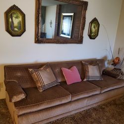 Beautiful Vintage Classic 1970's Tufted Button Brown Velvet Sofa / Couch    (Matching Chair Also Available.)