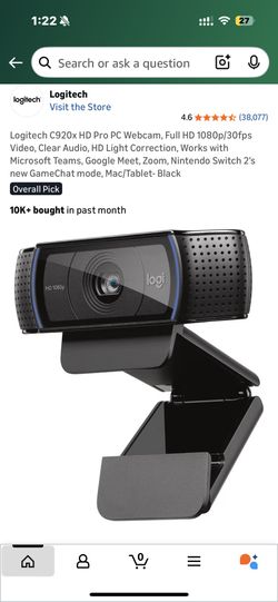 2 Logitech 1080p Webcam