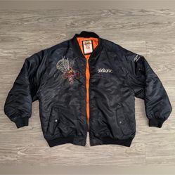 VINTAGE Avirex Black Bomber Jacket With Dragon Embroidery Mens Sz XXXL